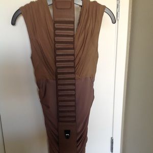 Tan Cocktail Dress with Oversized Belt